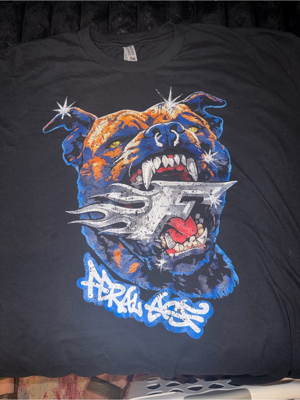 Bulldog Graphic Short Sleeve Tee - Black with Blue & Orange Print